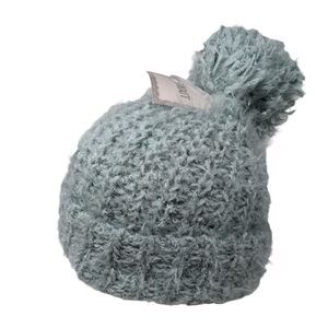 Mix It Beanie Hat Blue One Size Eyelash Hand Knitted Pom Pom Blank W/Tags